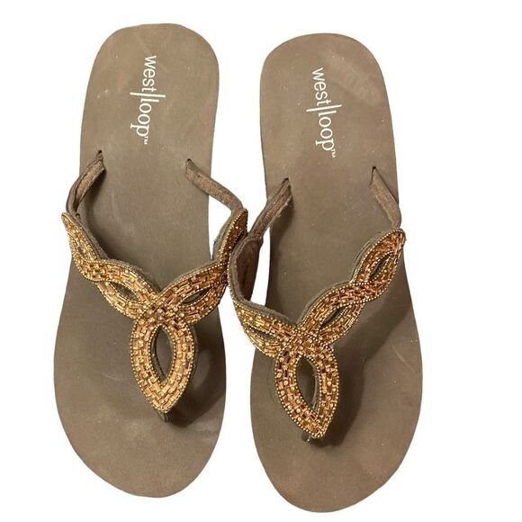 Bronze Rhinestone Flip Flops - Picture 1 of 6
